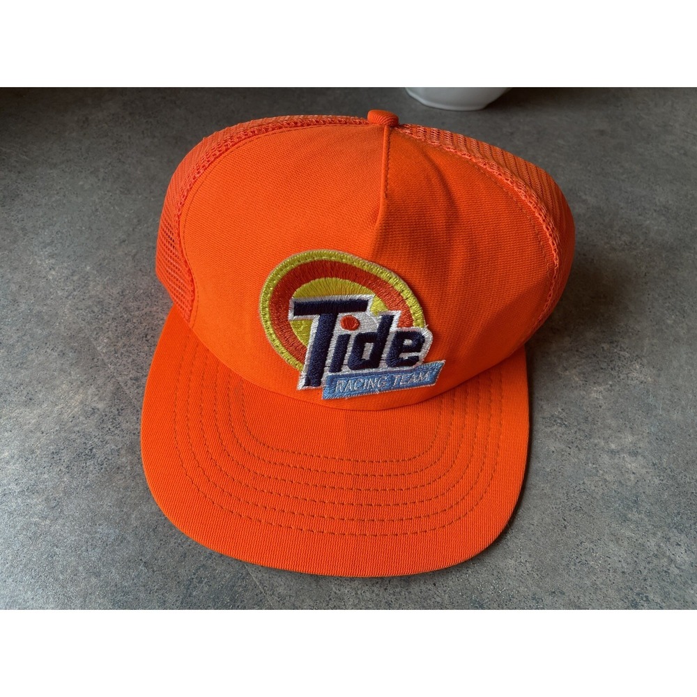 Vintage Tide Racing Team Trucker Orange Cap Patch Snapback NASCAR‎ USA *see desc